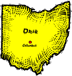Ohio woodcut map showing location of Columbus